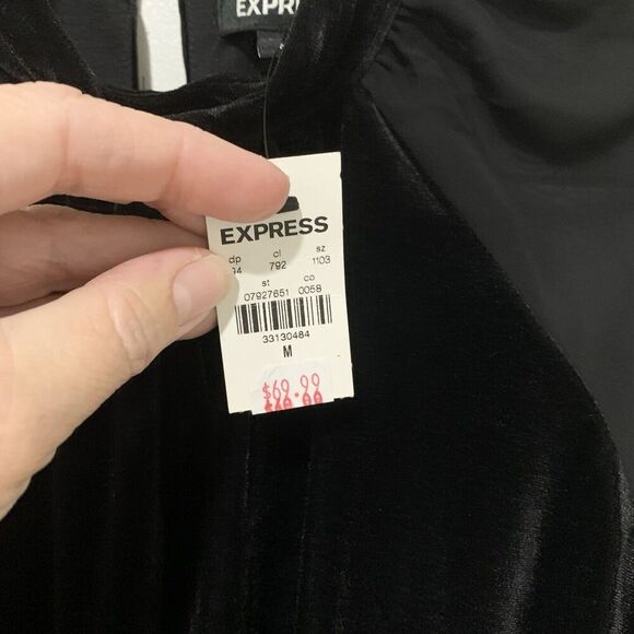 Express | Romper Shorts Long Sleeve Velvet Holiday Black NWT- Size Medium - Picture 7 of 11